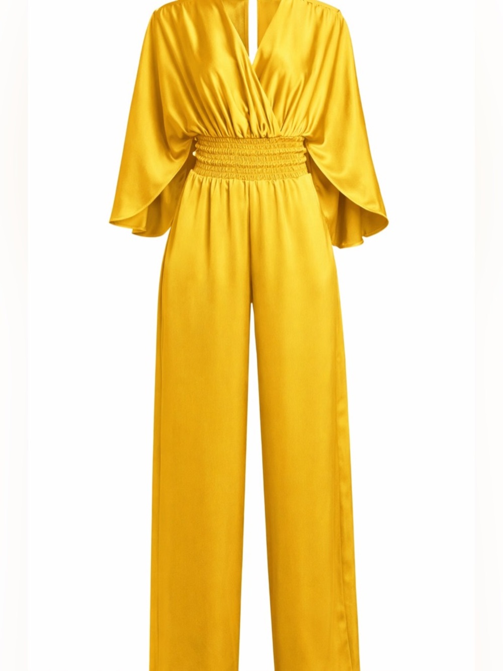 Rami Brook Yellow Wide-Leg Jumpsuit with Smocked Waist